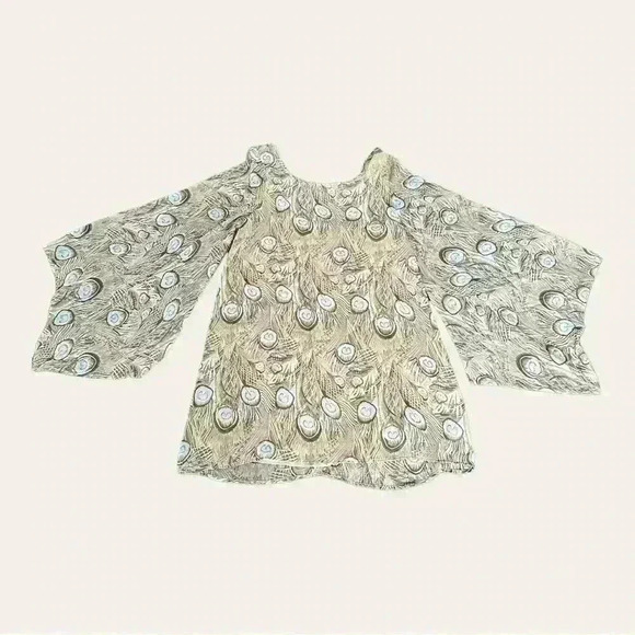 Show Me Your MuMu Peacock Feather Mini Tunic Dress with Butterfly Sleeves Size M - Picture 8 of 10